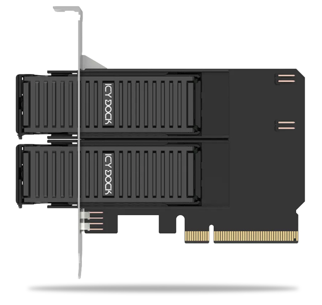 2 x M.2 NVMe SSD搭載用リムーバブルアダプタ PCIe 4.0 x8拡張スロット対応（PCIe分岐機能が必要）