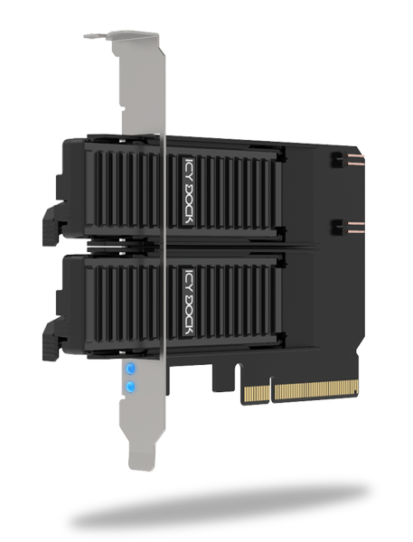 2 x M.2 NVMe SSD搭載用リムーバブルアダプタ PCIe 4.0 x8拡張スロット対応（PCIe分岐機能が必要）