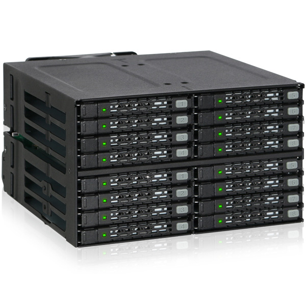 ICYDOCK 16 x 2.5インチ SSD/HDD 搭載用リムーバブルケース 2 x 5.25 インチベイサイズ