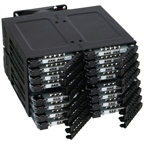 ICYDOCK 16 x 2.5インチ SSD/HDD 搭載用リムーバブルケース 2 x 5.25 インチベイサイズ