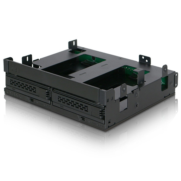 ICYDOCK 2x 2.5インチHDD/SSD + ウルトラスリム/スリムODD搭載用リムーバブルケース 5.25インチベイサイズ