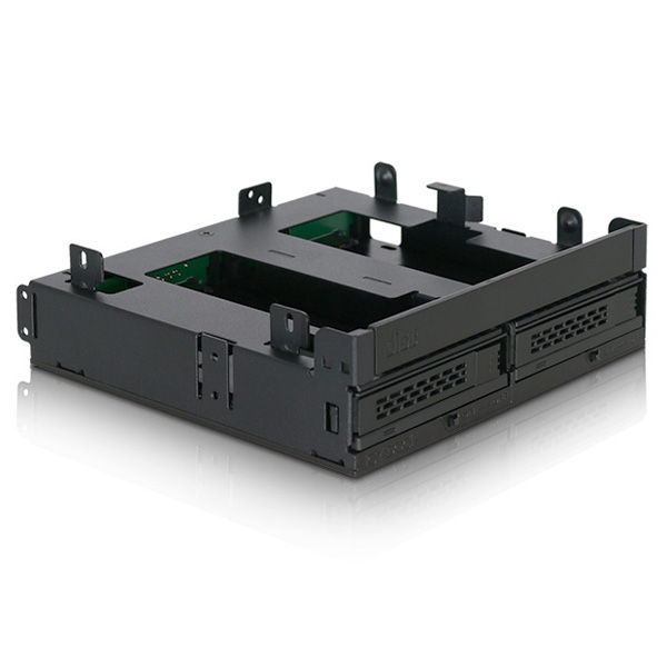 ICYDOCK 2x 2.5インチHDD/SSD + ウルトラスリム/スリムODD搭載用リムーバブルケース 5.25インチベイサイズ