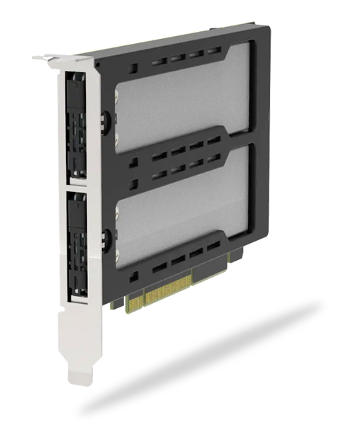2 x M.2 NVMe SSD搭載用リムーバブルアダプタ PCIe5.0 x8拡張スロット対応（PCIe分岐機能が必要）