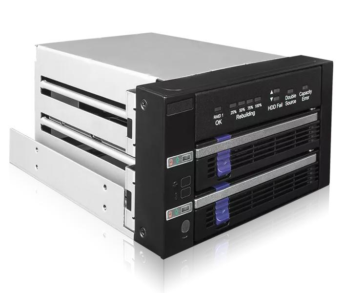 2.5/3.5インチ SATA HDD/SSD搭載用RAIDユニット 2 x 5.25インチベイサイズ RAID 1 & JBODモード対応