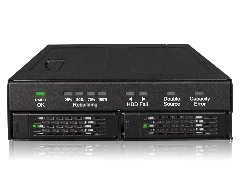 2.5インチ SATA HDD/SSD搭載用RAIDユニット 5.25インチベイサイズ RAID 1 & JBODモード対応