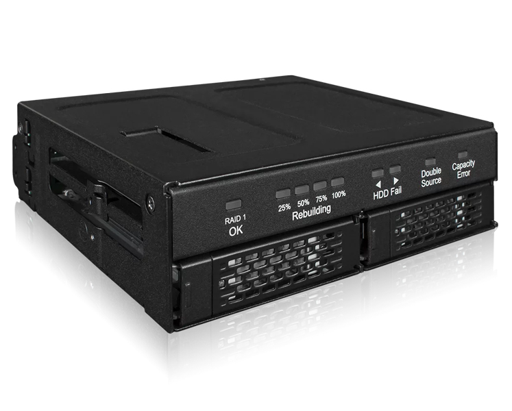 2.5インチ SATA HDD/SSD搭載用RAIDユニット 5.25インチベイサイズ RAID 1 & JBODモード対応