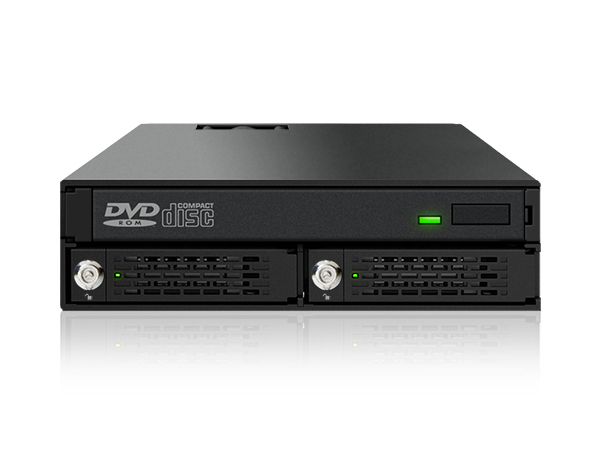 ICYDOCK　2x 2.5インチSAS/SATA HDD / SSD + Slim ODD搭載用リムーバブルケース　5.25インチベイサイズ　キーロック付モデル