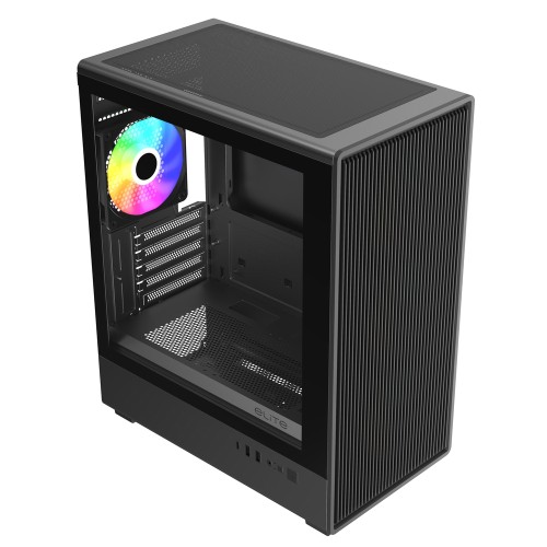 Elite 350 Black/MicroATX PCケース/ブラック/シンプルでフラットなデザイン/120mm ARGBファン4基標準搭載/240mmラジエーター対応/ATX電源対応