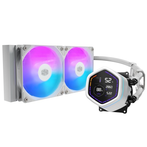 MasterLiquid Core Nex Digital 240 White/240mm水冷CPUクーラー/システム情報を表示可能なデジタルパネル搭載/Intel LGA1851/1700/1200/1156/1155/1151/1150/AMD AM5/AM4