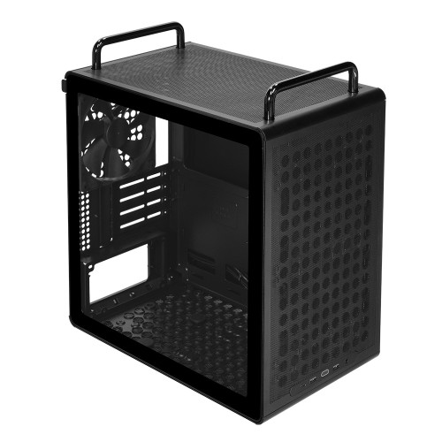 Qube 340 Black With Handle/高エアフローPCケース/MicroATX/縦置き横置き両対応/外観と機能性の両方をユーザー好みにカスタマイズ可能/140mmファン1基標準搭載/ブラック