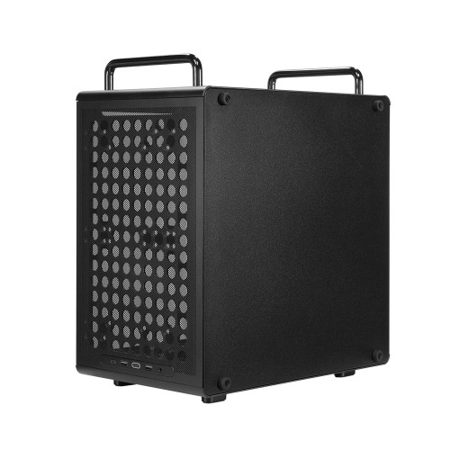 Qube 340 Black With Handle/高エアフローPCケース/MicroATX/縦置き横置き両対応/外観と機能性の両方をユーザー好みにカスタマイズ可能/140mmファン1基標準搭載/ブラック