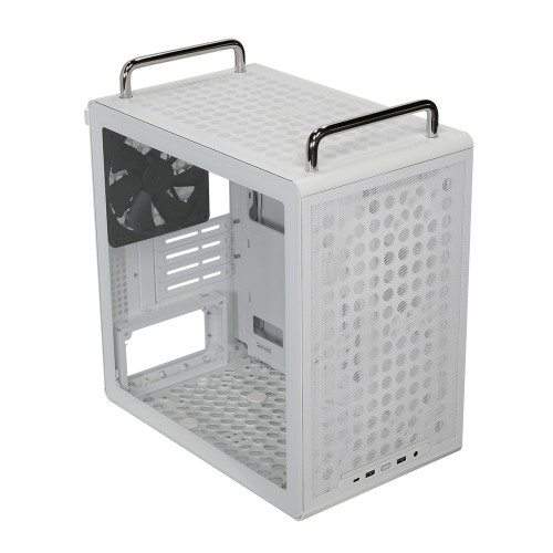 Qube 340 White With Handle/高エアフローPCケース/MicroATX/縦置き横置き両対応/外観と機能性の両方をユーザー好みにカスタマイズ可能/140mmファン1基標準搭載/ホワイト