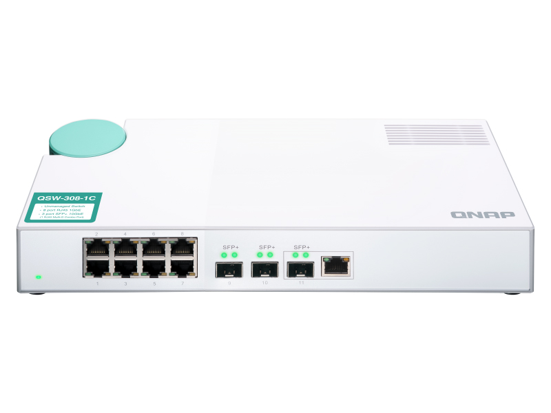 QSW-308-1C アンマネージドスイッチ (3ポート 10GbE + 8ポート 1GbE)