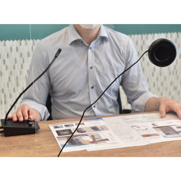 簡単設置！仕切り・マスク越しでもスムーズ会話「窓口業務マイク＆スピーカー」