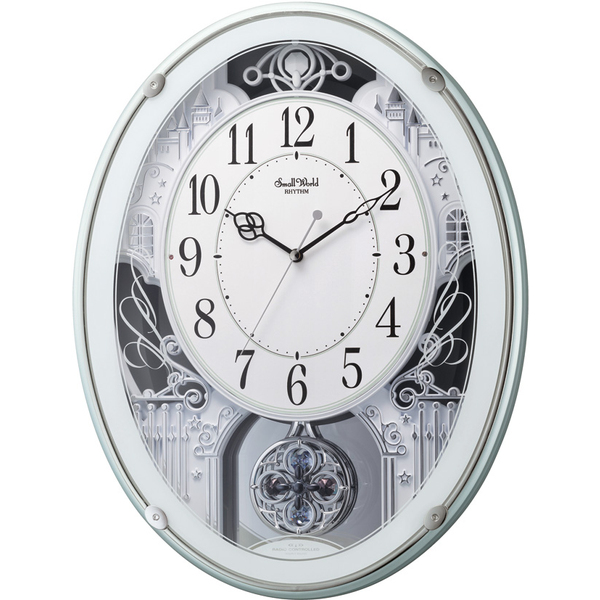 電波時計 掛け時計 18曲入り クリスタル飾り振り子付き 45x34.5cm スモールワールドプラウド