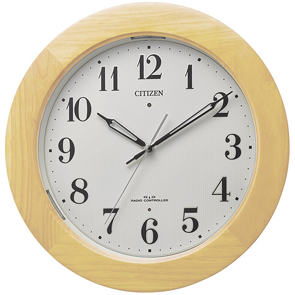 シチズン　電波時計 掛け時計 暗所自動点灯ライト(明るさ調節可) 直径33cm 木枠