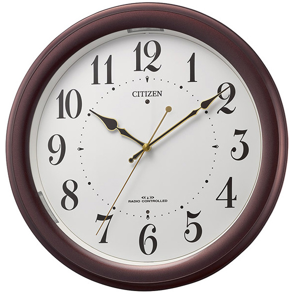 シチズン 電波時計 掛け時計 暗所自動点灯ライト 直径31.3cm 木枠