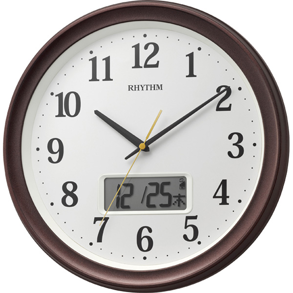 電波時計 掛け時計 連続秒針 温度・湿度/カレンダー表示切替 直径32.5cm フィットウェーブリブA02