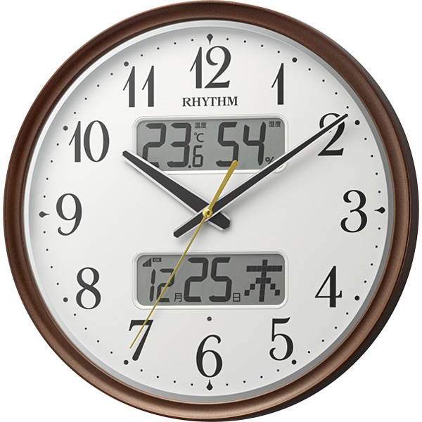 電波時計 掛け時計 暗所自動点灯ライト 連続秒針 温度 湿度 カレンダー 直径35cm フィットウェーブリブA04