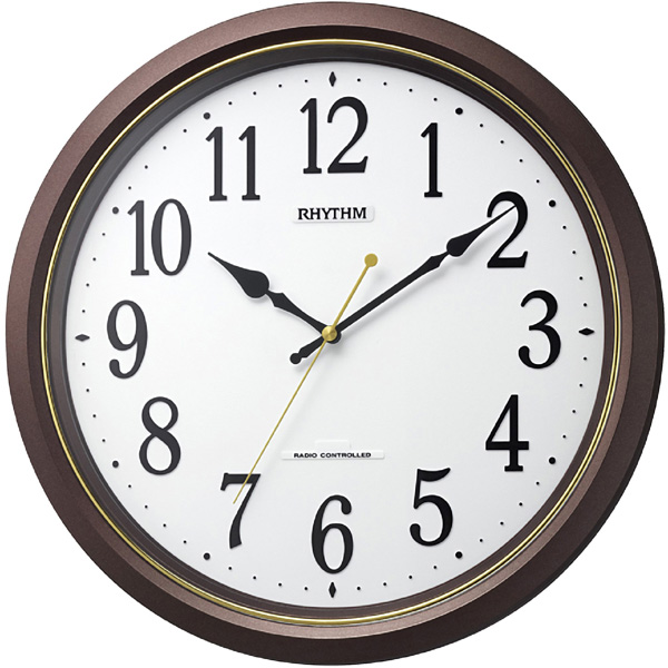 電波時計 掛け時計 連続秒針 直径34cm フィットウェーブ565 茶色