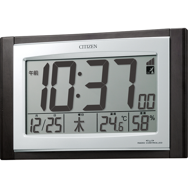 シチズン 電波時計 掛け時計 置き時計 兼用 温度 湿度 カレンダー パルデジットコンビR096