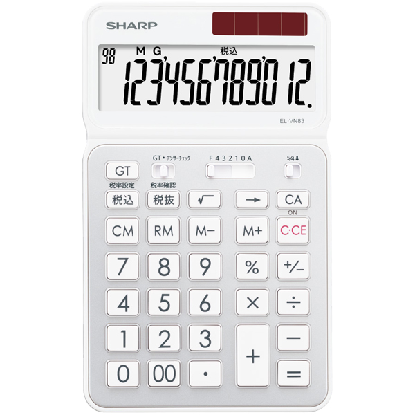 電卓 12桁 （ナイスサイズタイプ） ホワイト系（クリアホワイト）