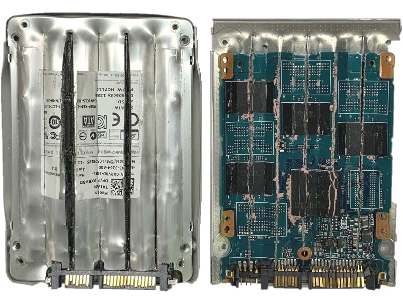 2.5インチSSD破壊 内部（5mm間隔で破砕破壊）