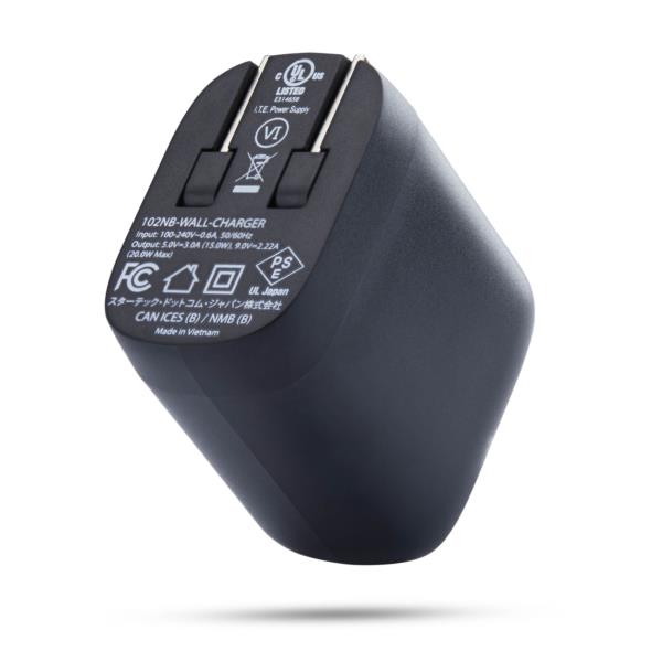 USB充電器/1ポートUSB-C/最大20W/PD対応（5V/9V）/ブラック/急速充電 Type-C 電源アダプター
