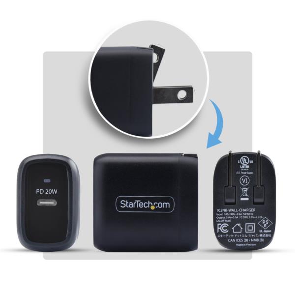 USB充電器/1ポートUSB-C/最大20W/PD対応（5V/9V）/ブラック/急速充電 Type-C 電源アダプター