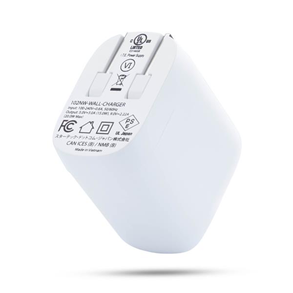 USB充電器/1ポートUSB-C/最大20W/PD対応（5V/9V）/ホワイト/急速充電 Type-C 電源アダプター