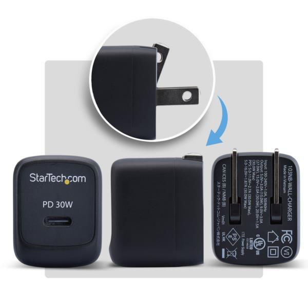 USB充電器/1ポートUSB-C/最大30W/20V/PD対応/GaN/ブラック/急速充電 Type-C 電源アダプター