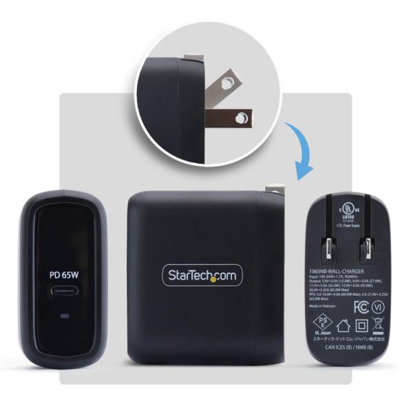 USB充電器/1ポートUSB-C/最大65W/PD対応/GaN採用/ブラック/急速充電 Type-C 電源アダプター