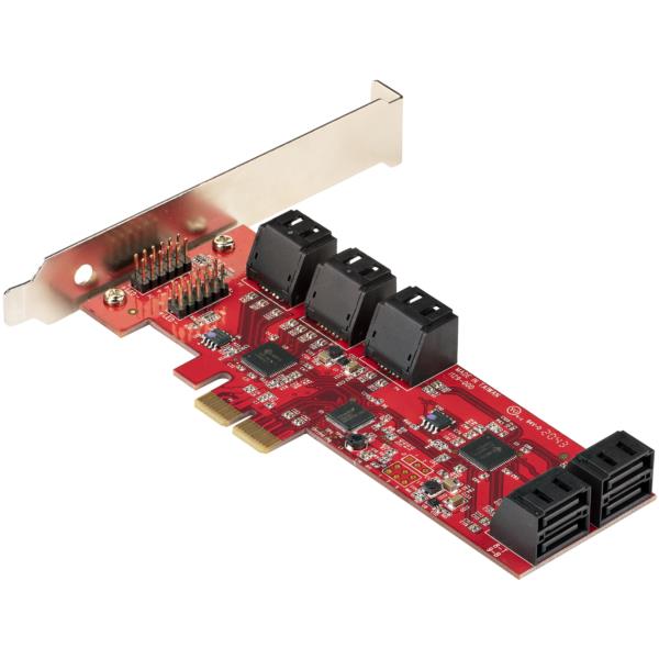 SATA10ポート増設PCIExpressインターフェースカード/6Gbps/ロープロファイル&フルサイズPCI対応/SATAスタックコネクタ/RAIDなしASM1062チップ搭載