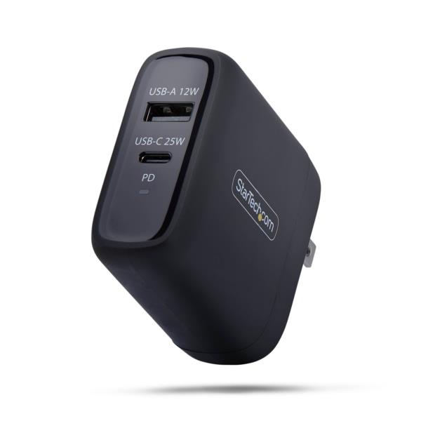 USB充電器/2ポートUSB Type-C+A/合計37W/PD対応/ブラック/急速充電 Type-C 電源アダプター