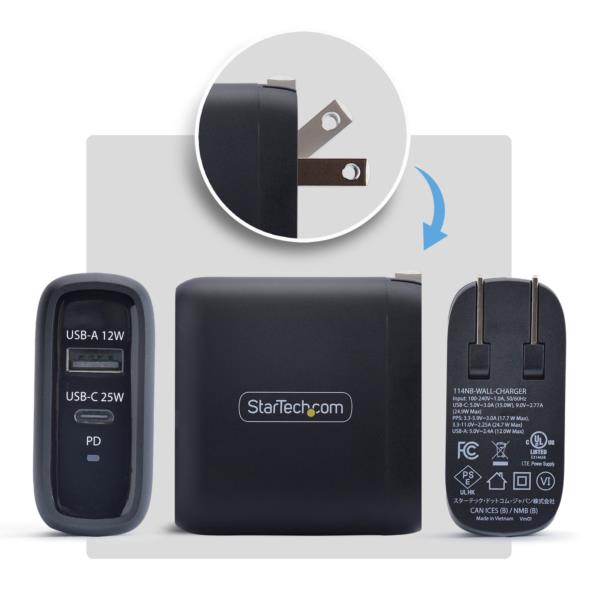 USB充電器/2ポートUSB Type-C+A/合計37W/PD対応/ブラック/急速充電 Type-C 電源アダプター