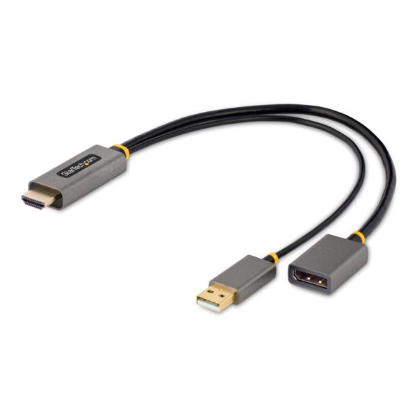 ディスプレイ変換ケーブル/HDMI2.0-DisplayPort1.2/30cm/4K60Hz/アクティブ変換/USBバスパワー/HDR対応ディスプレイアダプター/PCのHDMIソースをDPモニターに出力