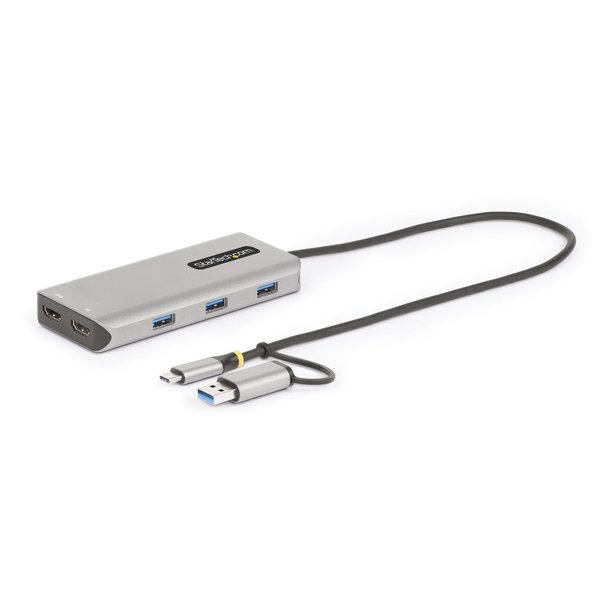 USB-Cハブ/USB-C+A接続/2画面/4K30Hz+1080p 60Hz HDMI/3x USBハブ/Type-C