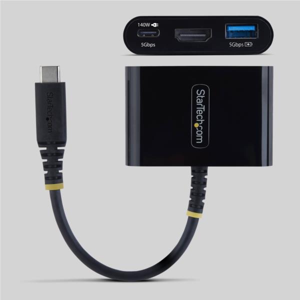 USB-Cハブ/4K60Hz HDMI 1画面出力/140W PD/1x USB-A/ブラック/マルチポートアダプター