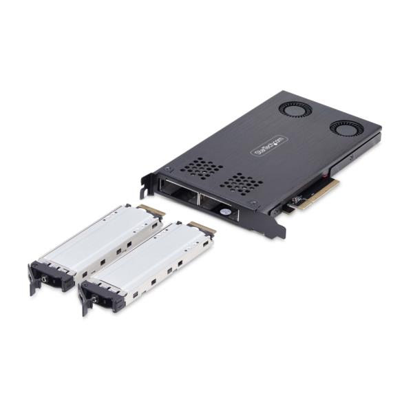 M.2 NVMe SSDモバイルラック/PCIe x8接続/デュアルベイ/ホットスワップ対応/Bifurcation対応