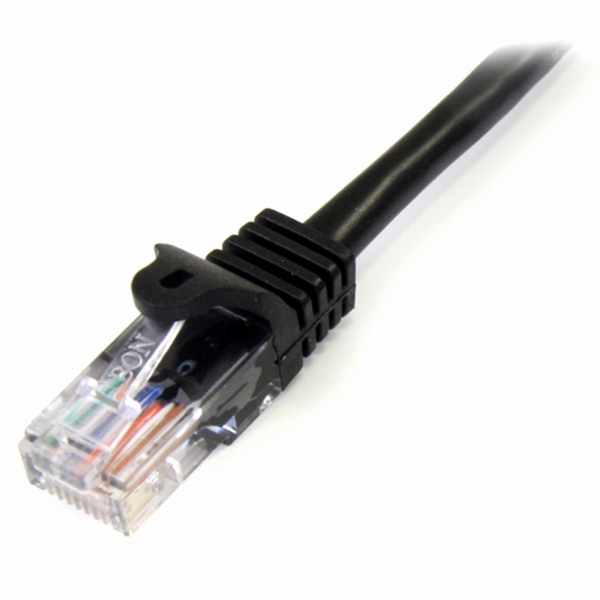 1mカテゴリー5eLANケーブルブラックRJ45コネクタ(ツメ折れ防止カバー付き)イーサネット対応Cat5eUTPケーブル