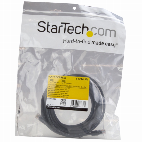 5mカテゴリー5eLANケーブルブラックRJ45コネクタ(ツメ折れ防止カバー付き)イーサネット対応Cat5eUTPケーブル