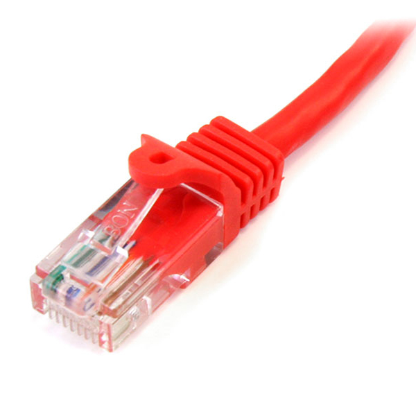 5mカテゴリー5eLANケーブルレッドRJ45コネクタ(ツメ折れ防止カバー付き)イーサネット対応Cat5eUTPケーブル