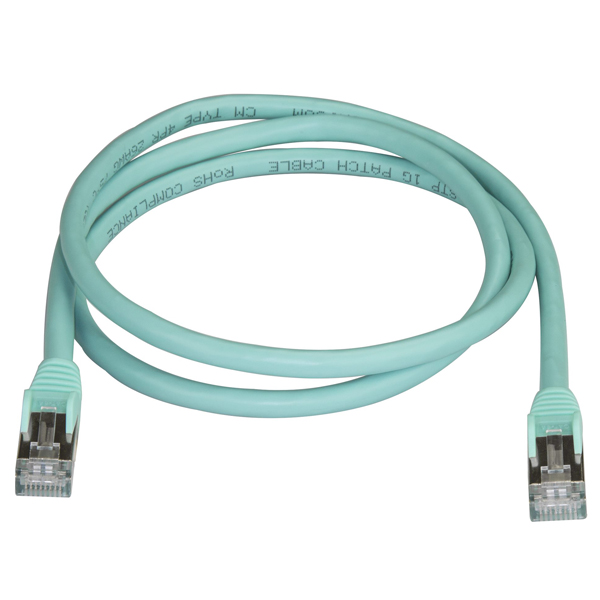 カテゴリ6A対応LANケーブル(1m/アクア)Cat6ASTP(シールドツイストペア)ケーブルツメ折れ防止カバー付き