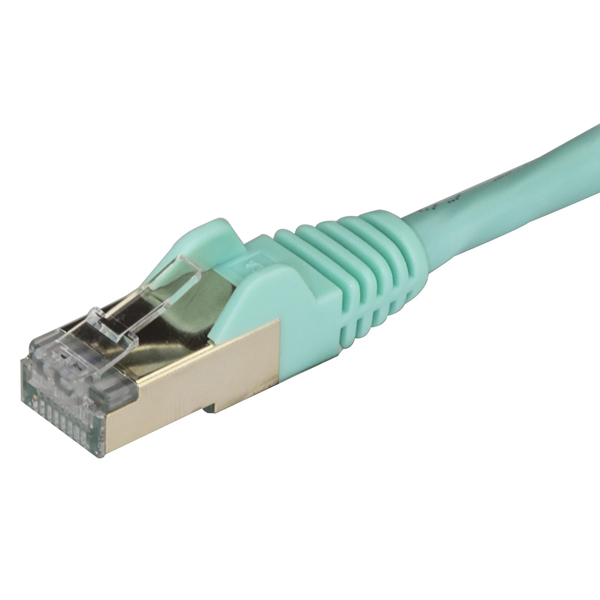 カテゴリ6A対応LANケーブル(1m/アクア)Cat6ASTP(シールドツイストペア)ケーブルツメ折れ防止カバー付き