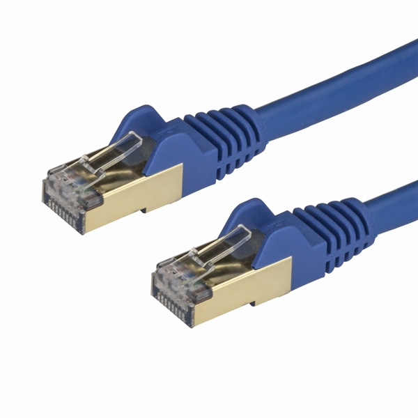 カテゴリ6A対応LANケーブル(2m/ブルー)Cat6ASTP(シールドツイストペア)ケーブルツメ折れ防止カバー付き