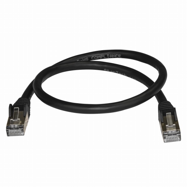 カテゴリ6A対応LANケーブル(0.5m/ブラック)Cat6ASTP(シールドツイストペア)ケーブルツメ折れ防止カバー付き
