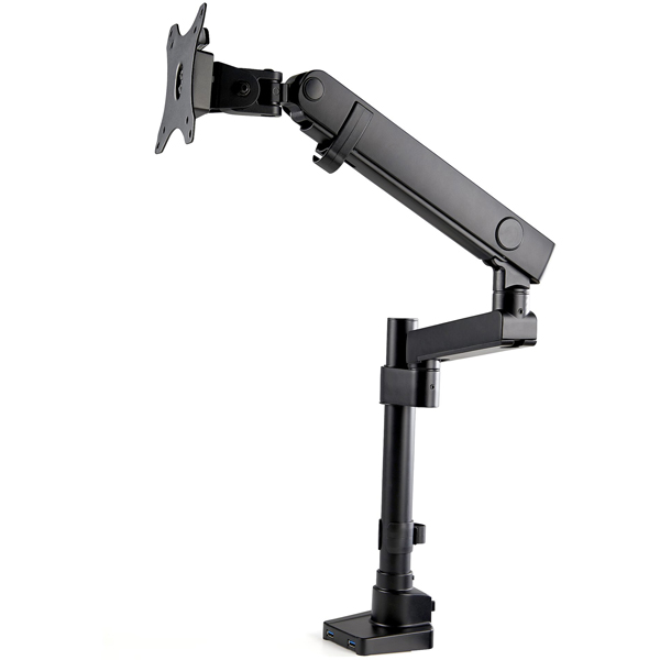 ポールマウント型液晶モニターアームクランプ式/グロメット式VESA規格34インチディスプレイ対応2ポートUSBハブ搭載ケーブル収納可能