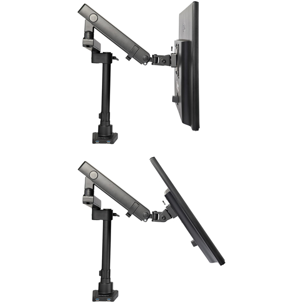 ポールマウント型液晶モニターアームクランプ式/グロメット式VESA規格34インチディスプレイ対応2ポートUSBハブ搭載ケーブル収納可能