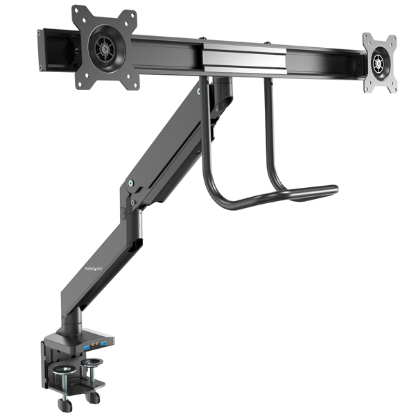 デュアルモニターアームクランプ/グロメット式水平可動式/高さ固定タイプ17-32インチVESA規格ディスプレイ対応2xUSB3.0ポート搭載