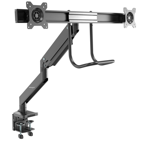 デュアルモニターアームクランプ/グロメット式水平可動式/高さ固定タイプ17-32インチVESA規格ディスプレイ対応